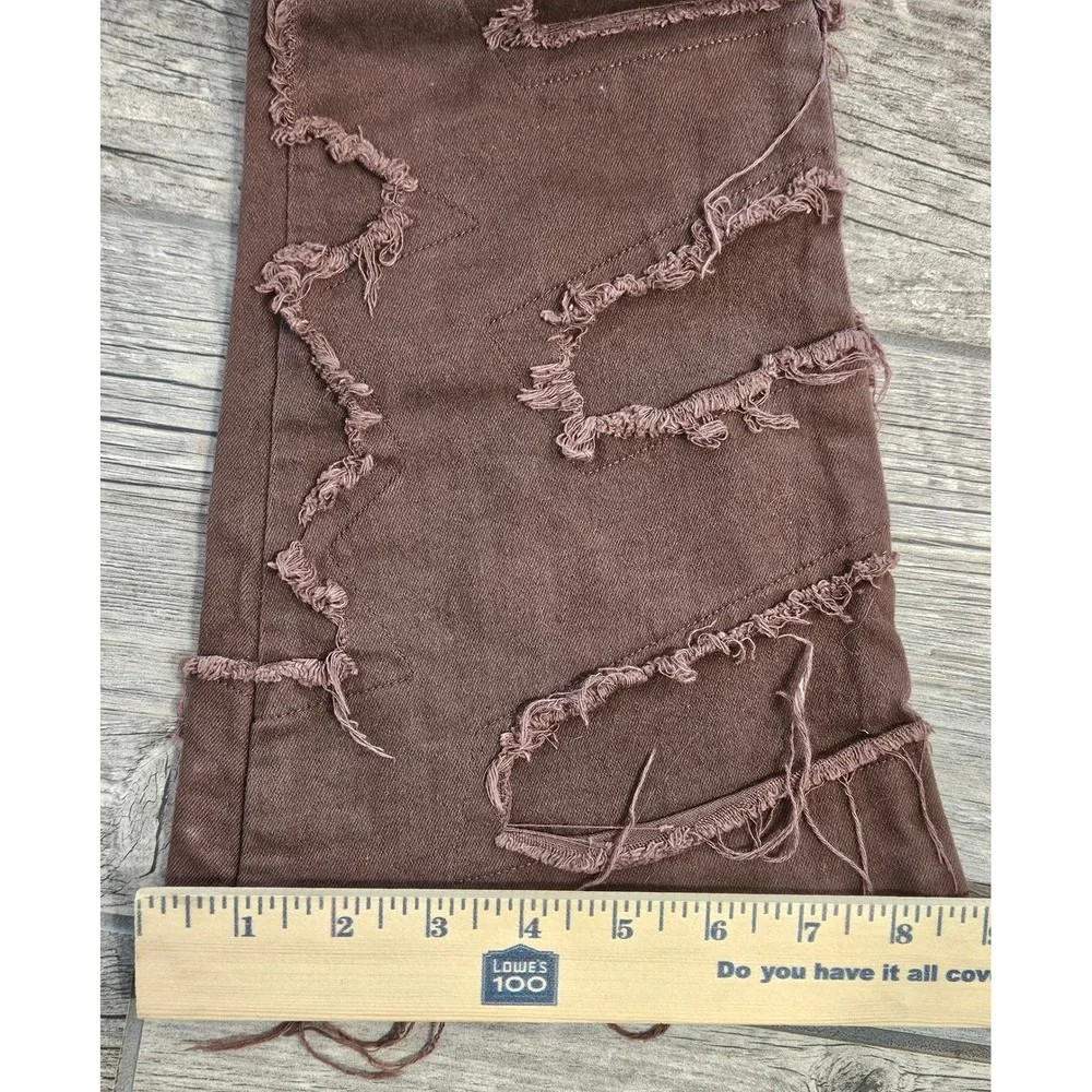 GOTHIC GRUNGE Brown 34 Distressed Patchwork Jeans Streetwear Frayed Raw Edge